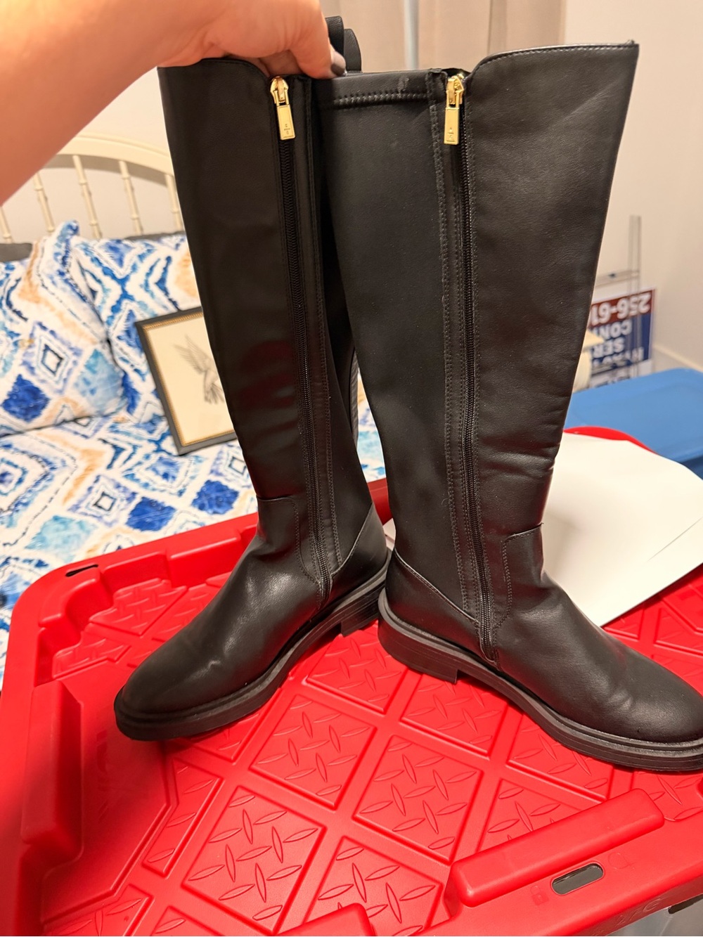 Kenneth Cole Reaction Black Gold-Zip Knee-High Riding Boots